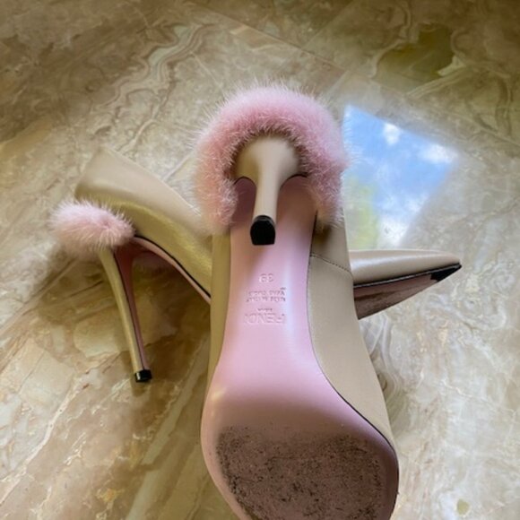 Authentic Rare FENDI Mink Trim Fur Heels Shoes - Picture 5 of 7